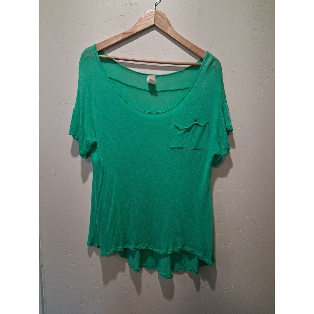 Freeloader Wmn's L Green Lightweight Pocket Tee Lagenlook Hippie Organic Grunge